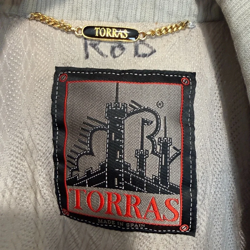 Torras 100% Silk Leather Jacket Mens (fits Large XL) Blue Gray Mesh‎ Zip Spain